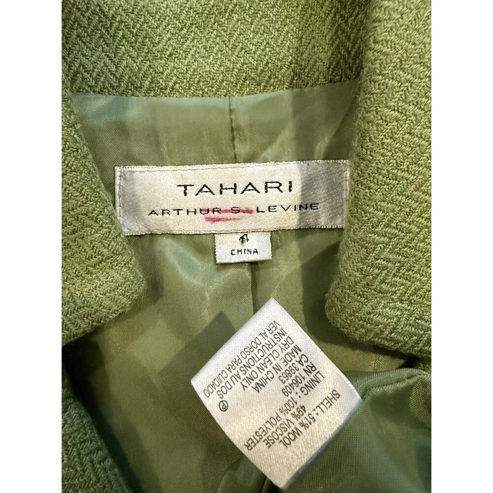 Tahari Pea Coat Womens 4 Green Wool Lined Preppy Old Money Quiet Luxury Travel